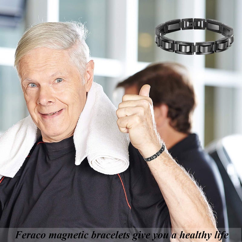 Feraco Mens Magnetic Bracelets, Classic Balck Titanium Stainless Steel Bracelets with Natural Hematite Magnet Stones,Men's Jewelry Gifts,8.66 inch - Image 5